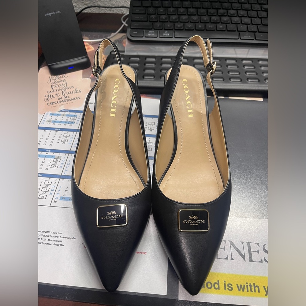 Coach Black Slingback Heels with Gold Accent